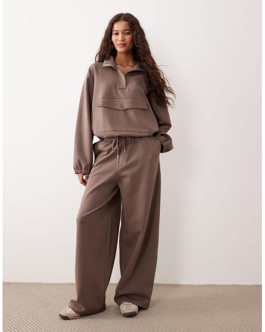 ASOS Brown Interlock Co-ord Extreme Funnel Half Zip