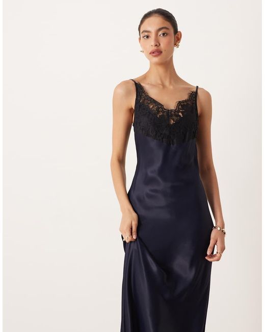 ASOS Blue Lace Bodice Cami Satin Maxi Dress
