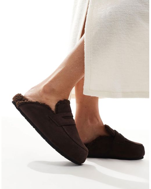 SEQWL Wide Fit Brown Soda Faux Fur Lined Mules