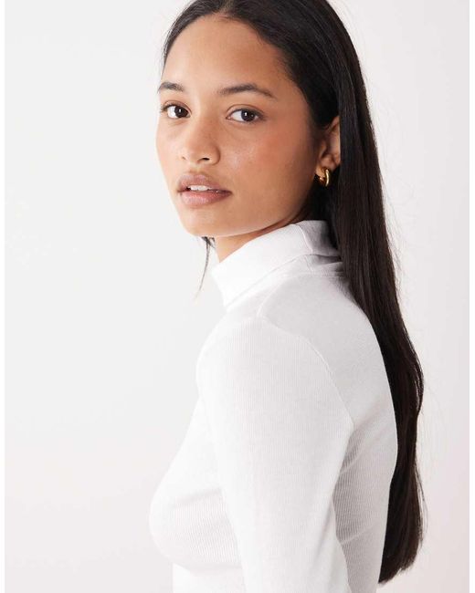 Brave Soul White Long Sleeve Ribbed Rollneck Top