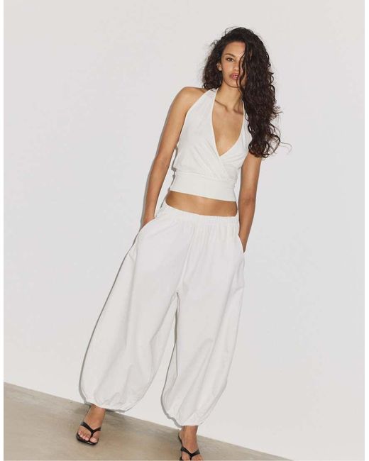 Stradivarius White Halter Neck Wrap Top