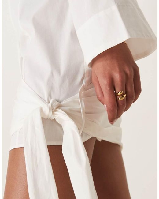 ASOS Overhemd Mini Jurk Met Rits En Strik Detail in het Natural