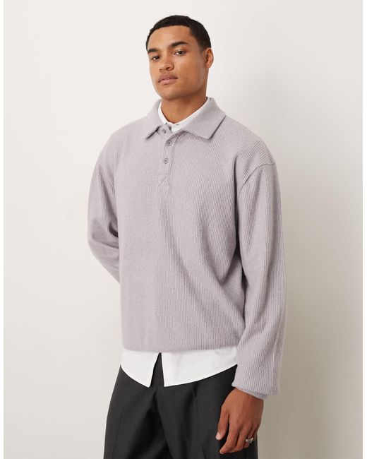 Sweat décontracté en maille côtelée effet brossé avec col - chiné ASOS pour homme en coloris Gray
