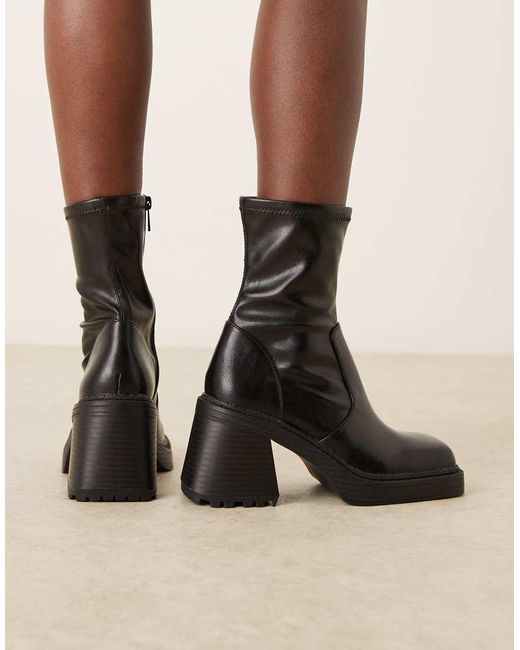 ASOS Black Wide Fit Reign Square Toe Mid-heel Platform Boots