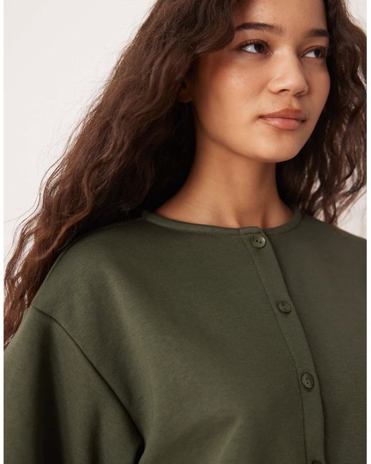 ASOS Green Boxy Button Through Sweat Top