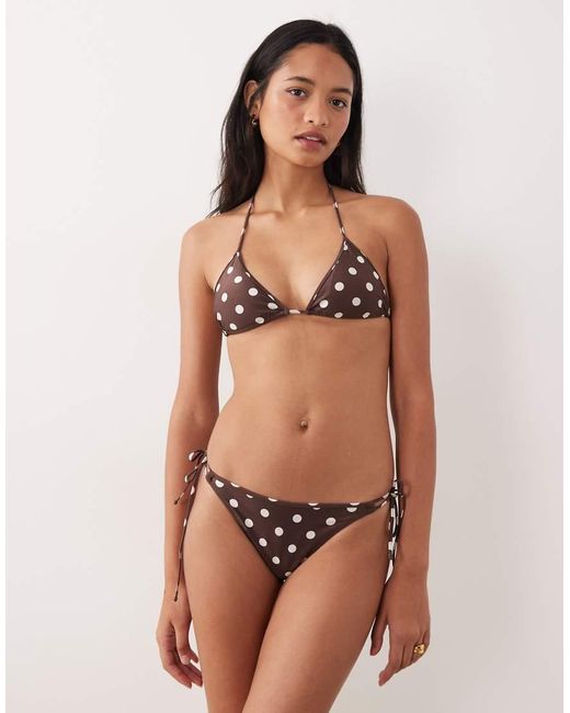 Mango Brown Polka Dot Tie Side Bikini Bottoms