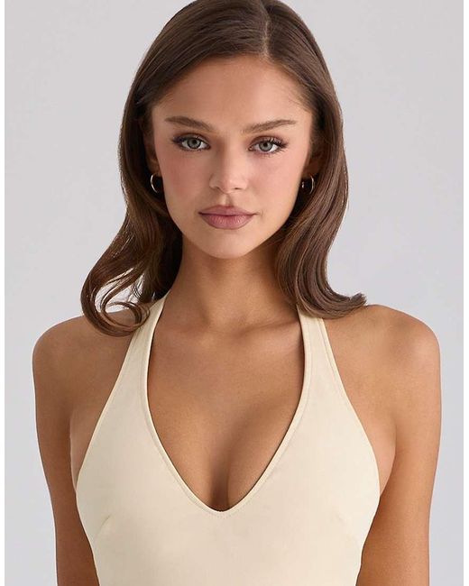 House Of Cb Natural Marilyn Lemon Cotton Halter Neck Midi Sundress