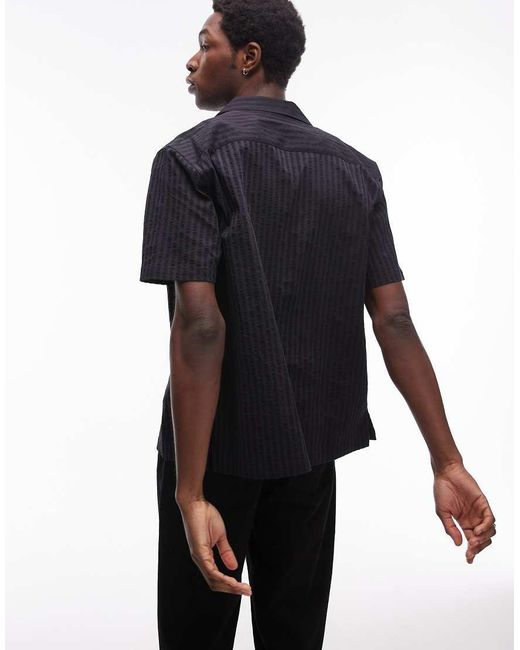 Camicia Nera Testurizzata A Righe di Topman in Blue da Uomo