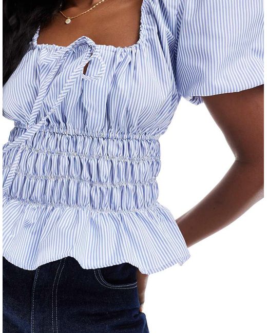Daisy Street Shirred Off Shoulder Puff Sleeve Top in White | Lyst UK