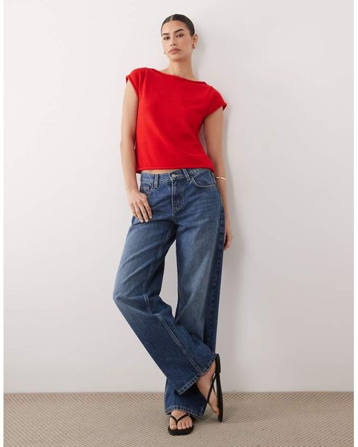 ASOS Red Knitted Tee With Rolled Edges