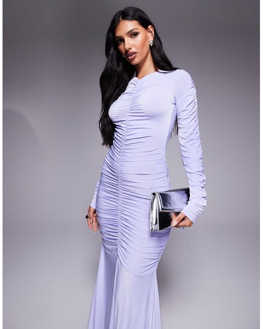 Robe longue en tulle à manches longues et fronces prononcées - lilas ASOS en coloris Purple