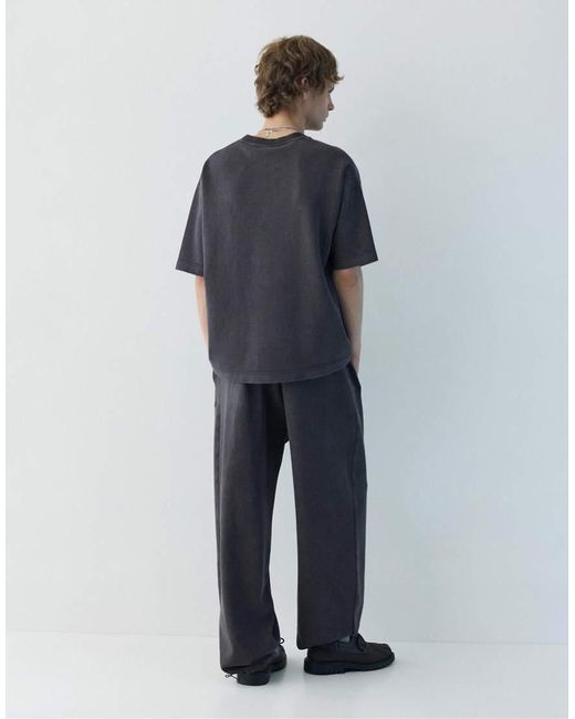 Pull&Bear Blue Stwd Washed-Effect T-Shirt for men