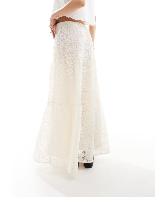 Stradivarius White – boho – midirock aus spitze