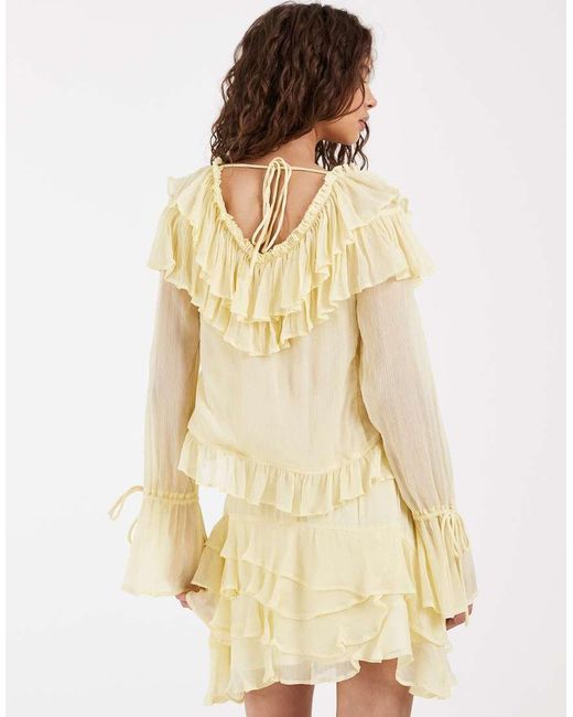 Muse Assembly Natural Ivy Ruffle Tie Front Blouse (part Of A Set)-yellow