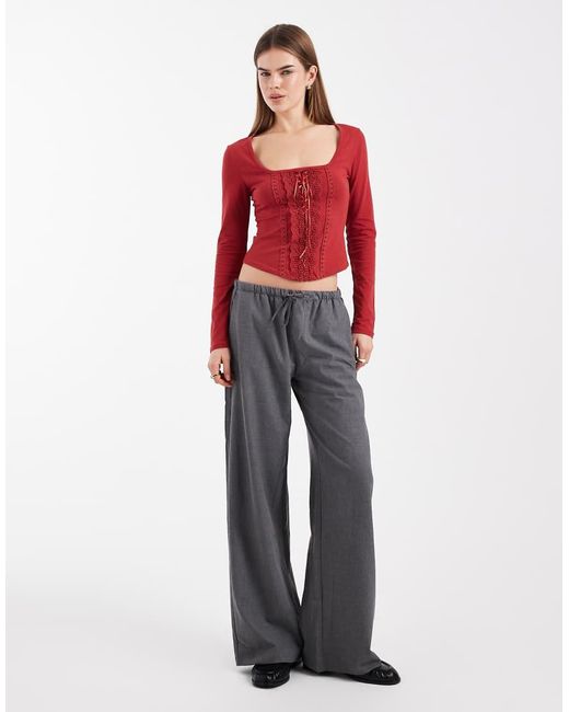 Miss Selfridge Red Scoop Front Corset Top With Lace Trims