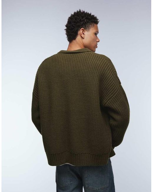 ASOS Green Oversized Boxy Fit Heavyweight Knitted Wool Blend Cardigan for men