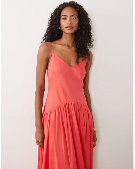 ASOS Red Satin Bias Shift Dress With Bubble Hem