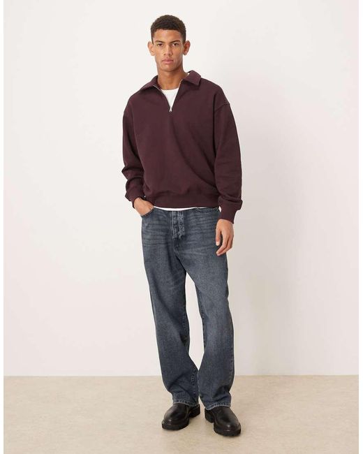 ARKET Red Pure Cotton Half Zip With Polo Collar for men