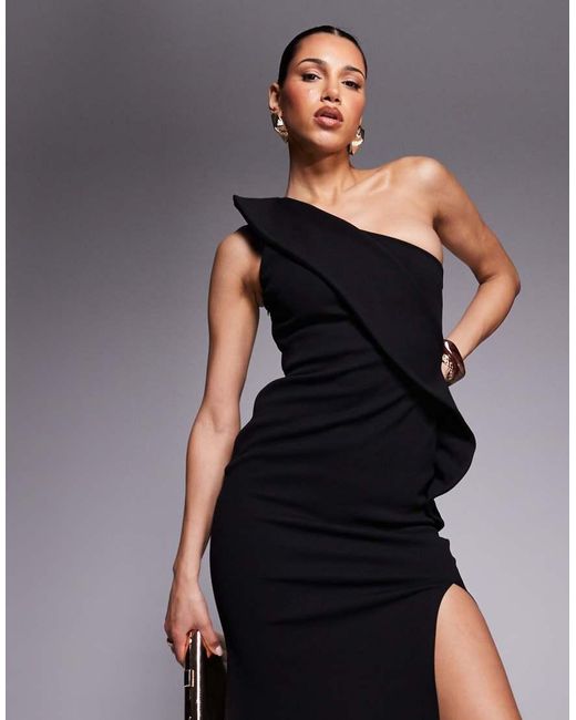 ASOS Blue Premium Maxi Dress With Exaggerated Sharp Neckline