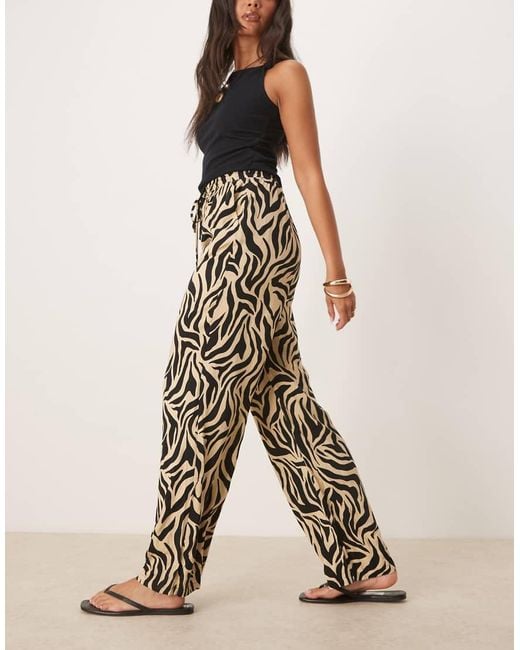 Vila White Zebra Print Wide Leg Trousers