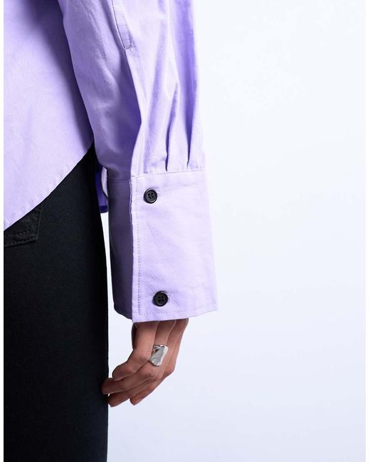 Camisa Morada De Manga Larga Con Cintura Entallada Y Tapeta Asimétrica De -Gris TOPSHOP de color Purple