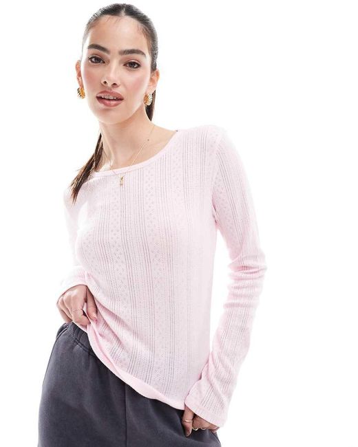 Vero Moda Pink Pointelle Long Sleeve Top
