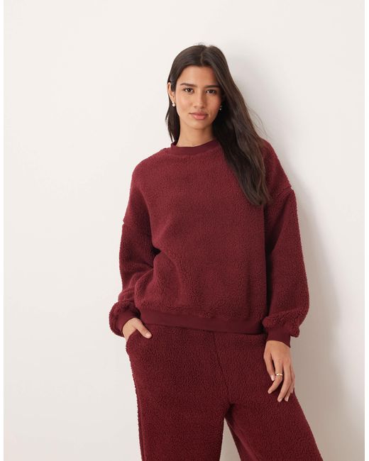 ASOS Red Lounge Cuddle Crew Neck Sweat & Wide Leg Trouser Set