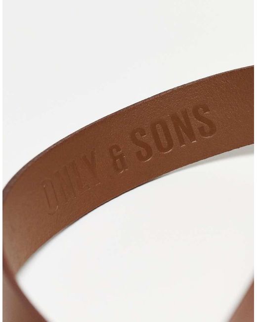 Cinturón De Cuero En Tostado De -Marrón Only & Sons de hombre de color White
