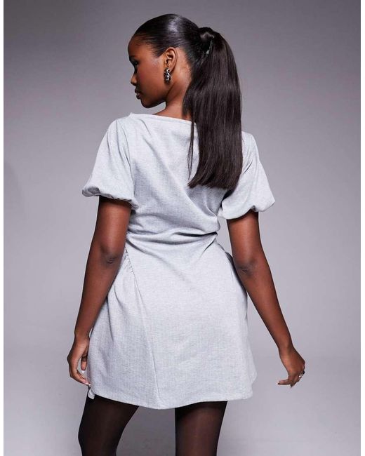 ASOS Gray Puff Sleeve Godet Hip Mini Dress