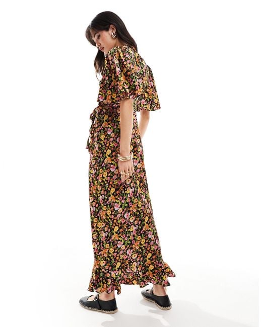 Robe portefeuille longue à imprimé fleurs - foncé Vero Moda en coloris Brown