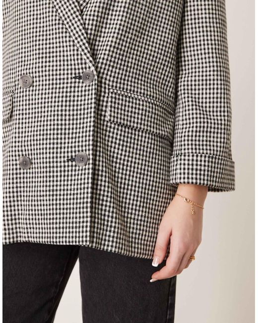 Abercrombie & Fitch Gray – zweireihiger, lockerer blazer mit schwarzem vichy-karo