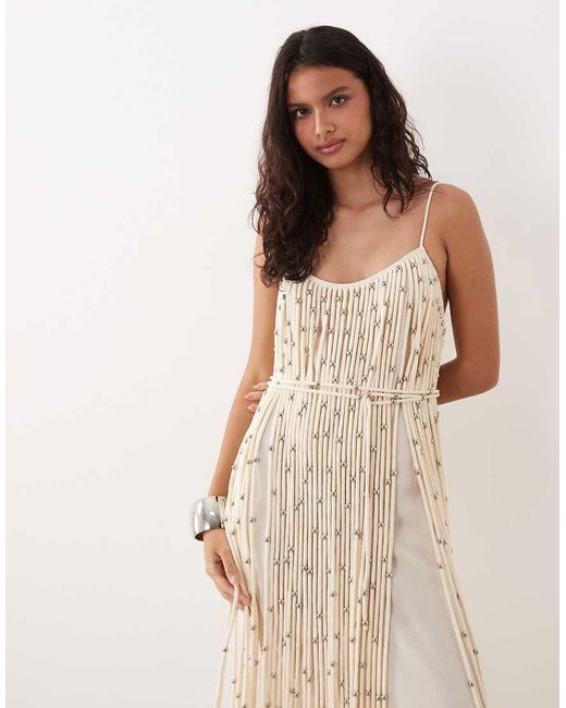 Mango Natural Premium Beaded Tassle Maxi Dress