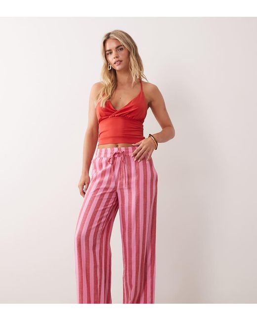 Noisy May Red Linen Mix Trouser