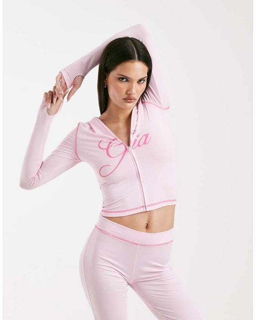 I.AM.GIA Pink Blare Logo Contrast Stitch Zip Through Hoodie