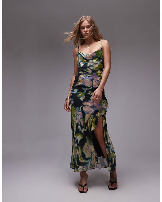 TOPSHOP Sheer Drape Midi Dress in Grey | Lyst Australia