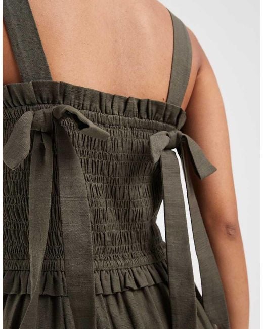 New Look Green Shirred Tie Back Midi Dress