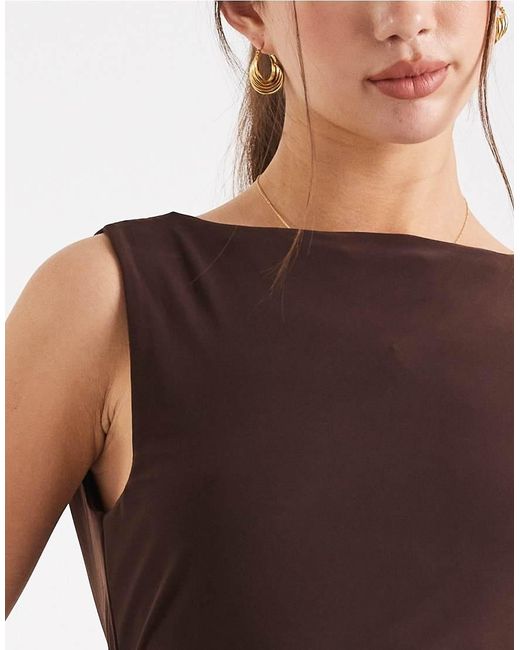 Collusion Black Slinky Twist Back Slash Neck Top