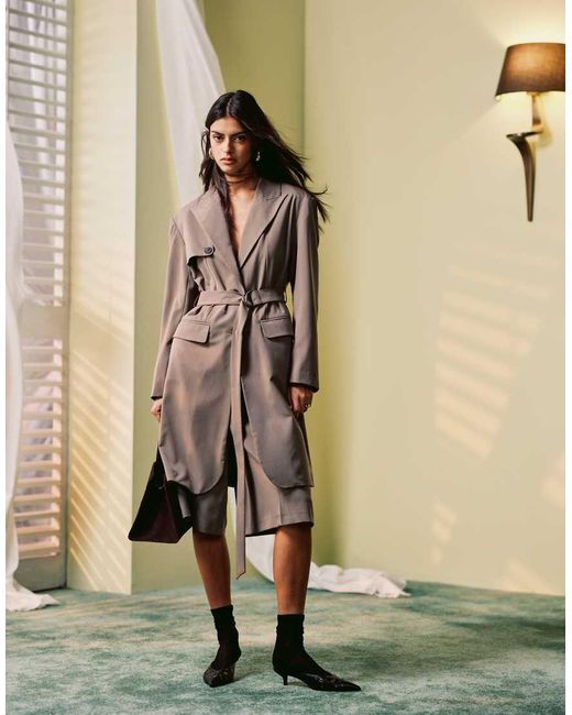 ASOS Blazer Met Lange Pasvorm En Stormflap in het Natural