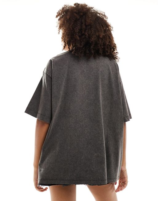 T-shirt oversize avec imprimé rock coloré à strass thermocollés - anthracite délavé ASOS en coloris Black