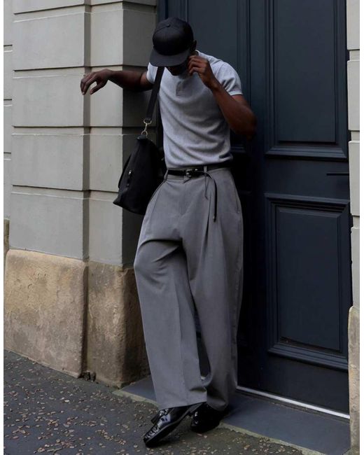 Bershka Black Tall Pleated baggy Trousers for men