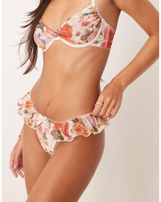 KAT THE LABEL Natural Isla Frill Detail Lingerie Thong
