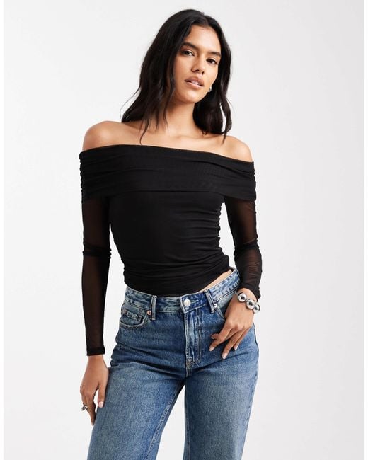 Cotton On Black Cotton On Ashley Off Shoulder Mesh Top