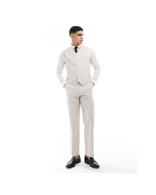 ASOS White Slim Suit Waistcoat With Linen for men