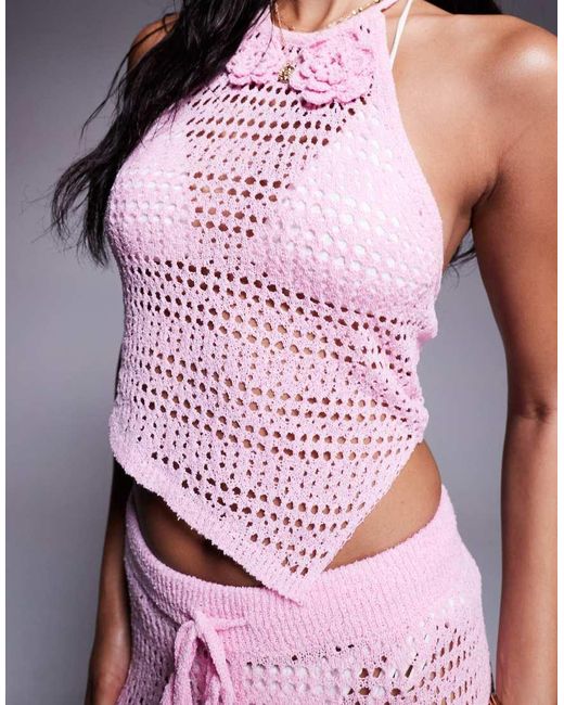 The Frolic Pink Exclusive Crochet Floral Applique Top Co-Ord