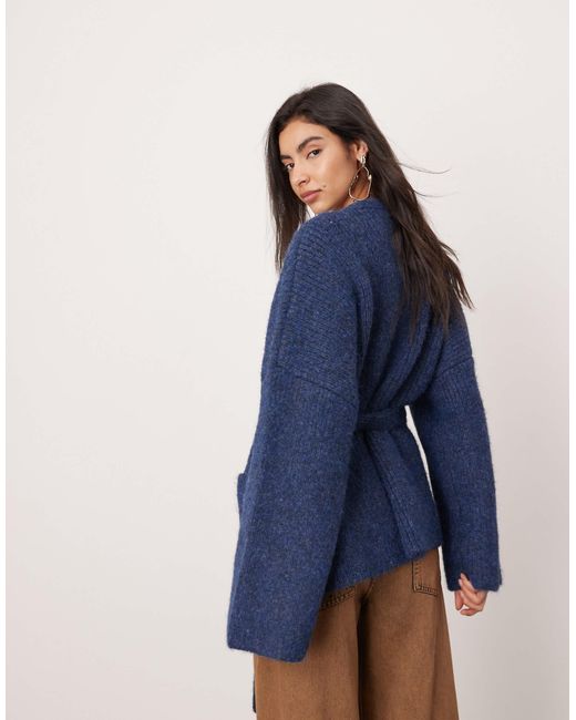 ASOS Blue Compact Knit Wrap Longline Cardigan