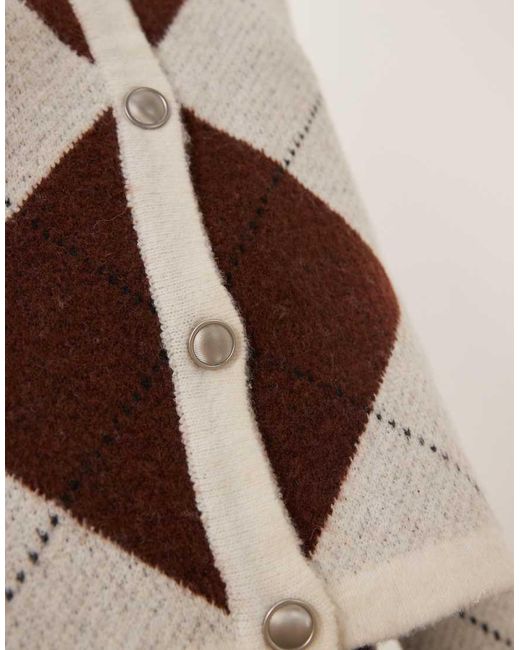 Vila Natural Argyle Check Knitted Cardigan