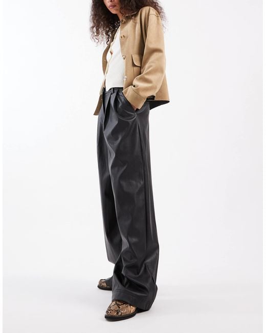 Miss Selfridge Black Faux Leather Wide Leg Trouser