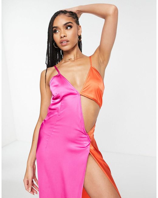 SIMMI Pink Simmi Contrast Colourblock Maxi Dress With Thigh Split