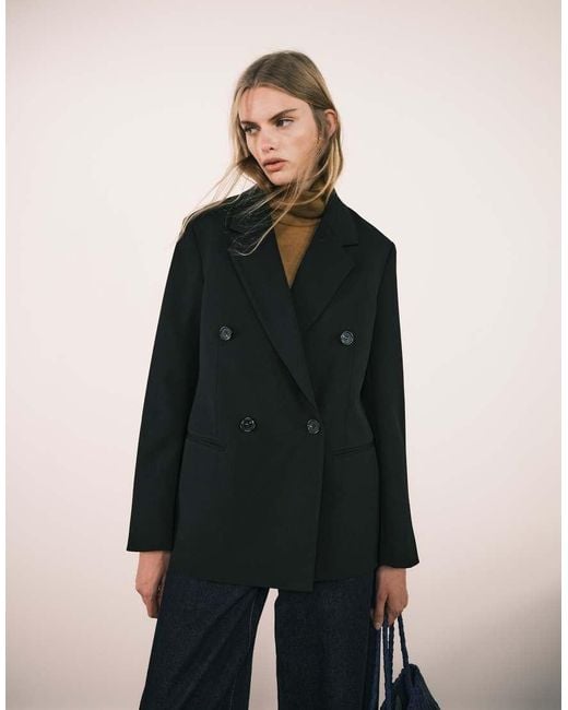 ARKET Black Relaxed Fit Double-breasted Blazer With Welt Pockets At Front