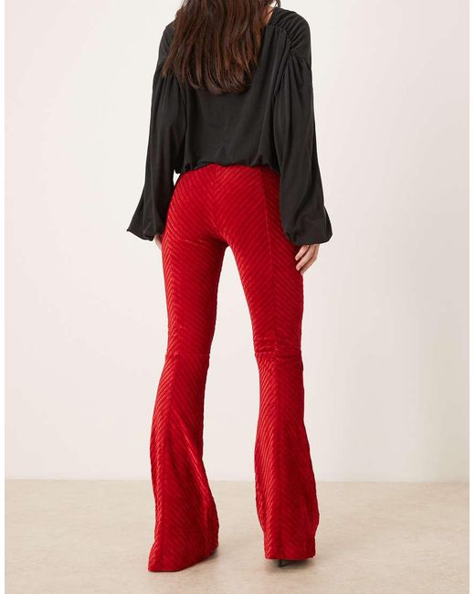 Free People Red Penny Pull On Velvet Flare Trousers